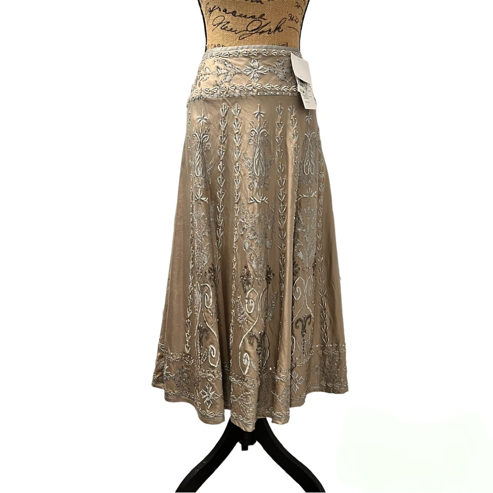 Basil & Maude Parklane Sequin Embroidered Champagne Long Skirt Size 8